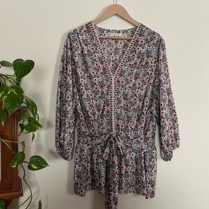 Max Studio BoHo Floral Kimono Tie Waist Top V-Neck Long Sleeve 3X